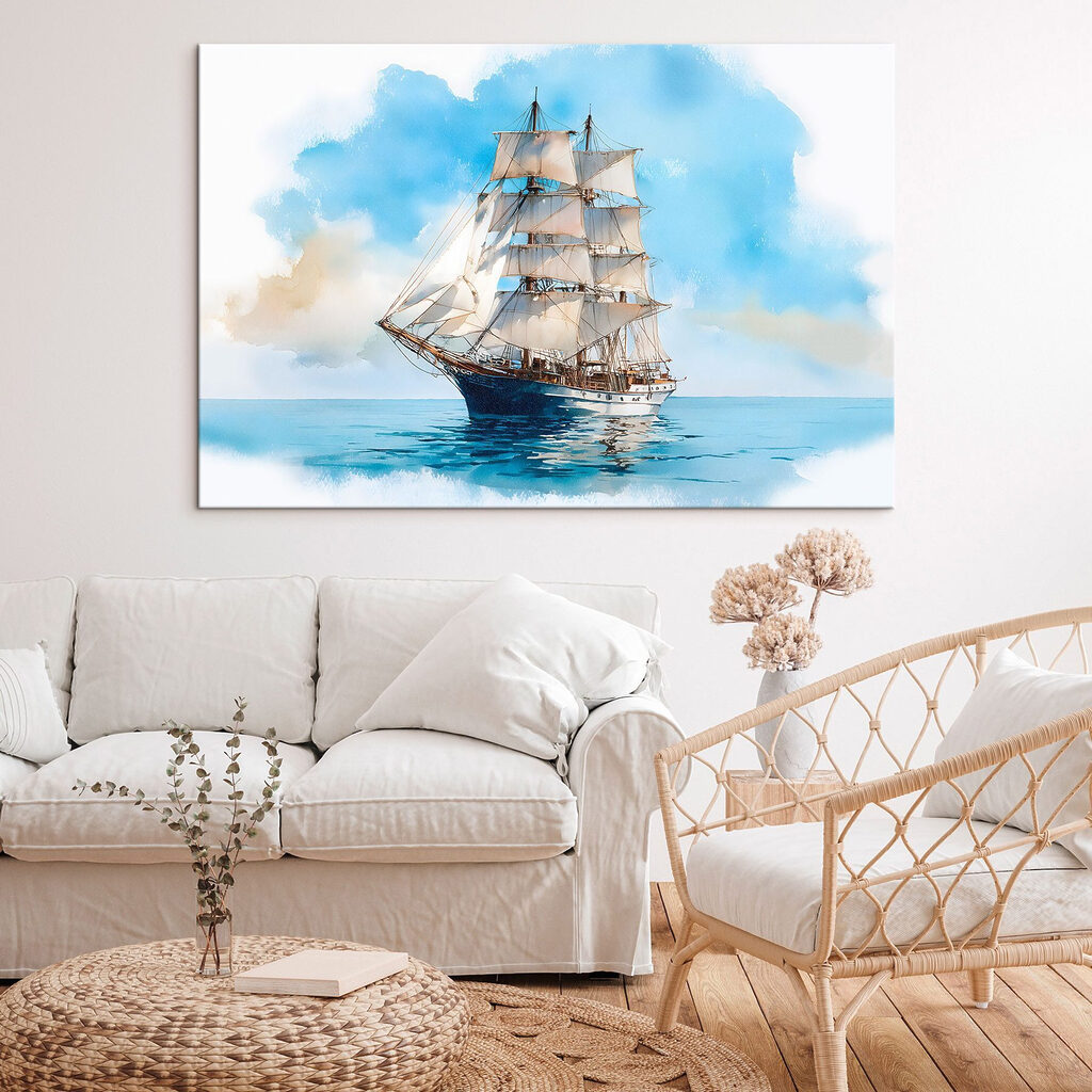 Watercolor of a ship in the ocean