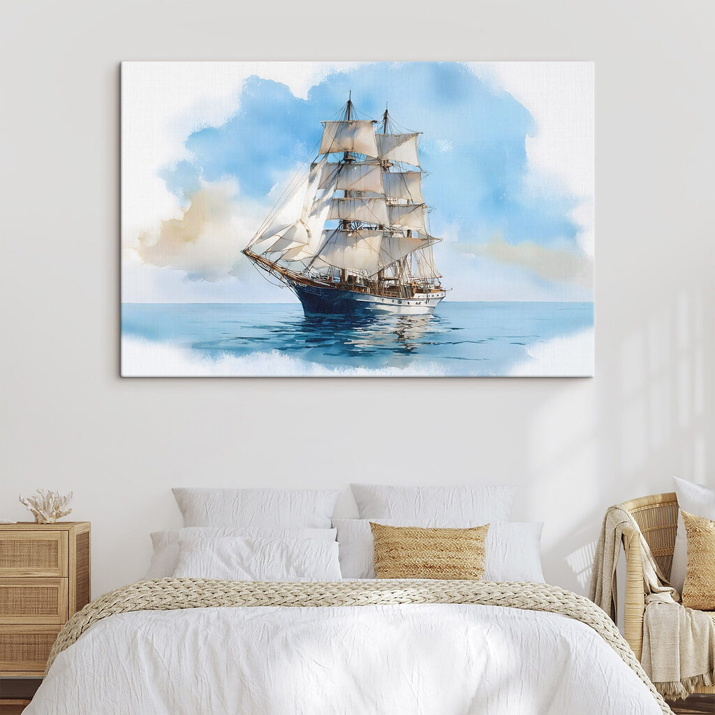 Watercolor of a ship in the ocean