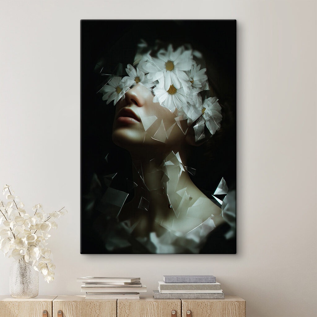 Woman with flowers on her face
