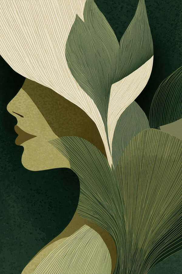 Woman's face with leaves