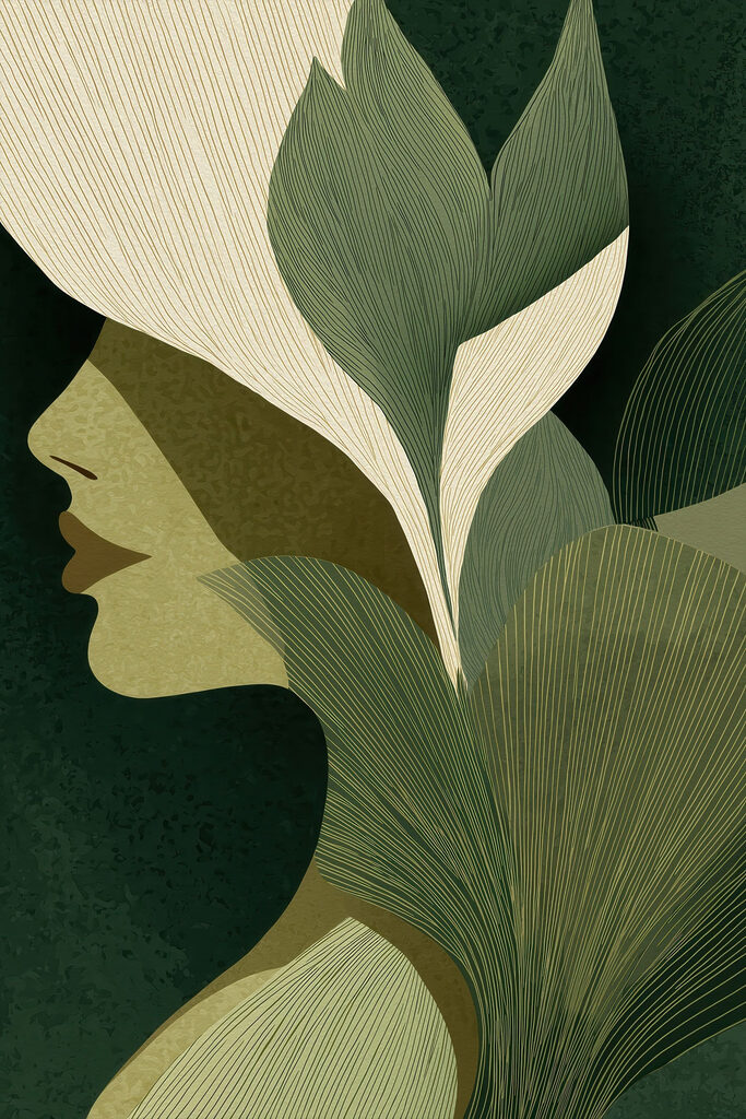 Woman's face with leaves