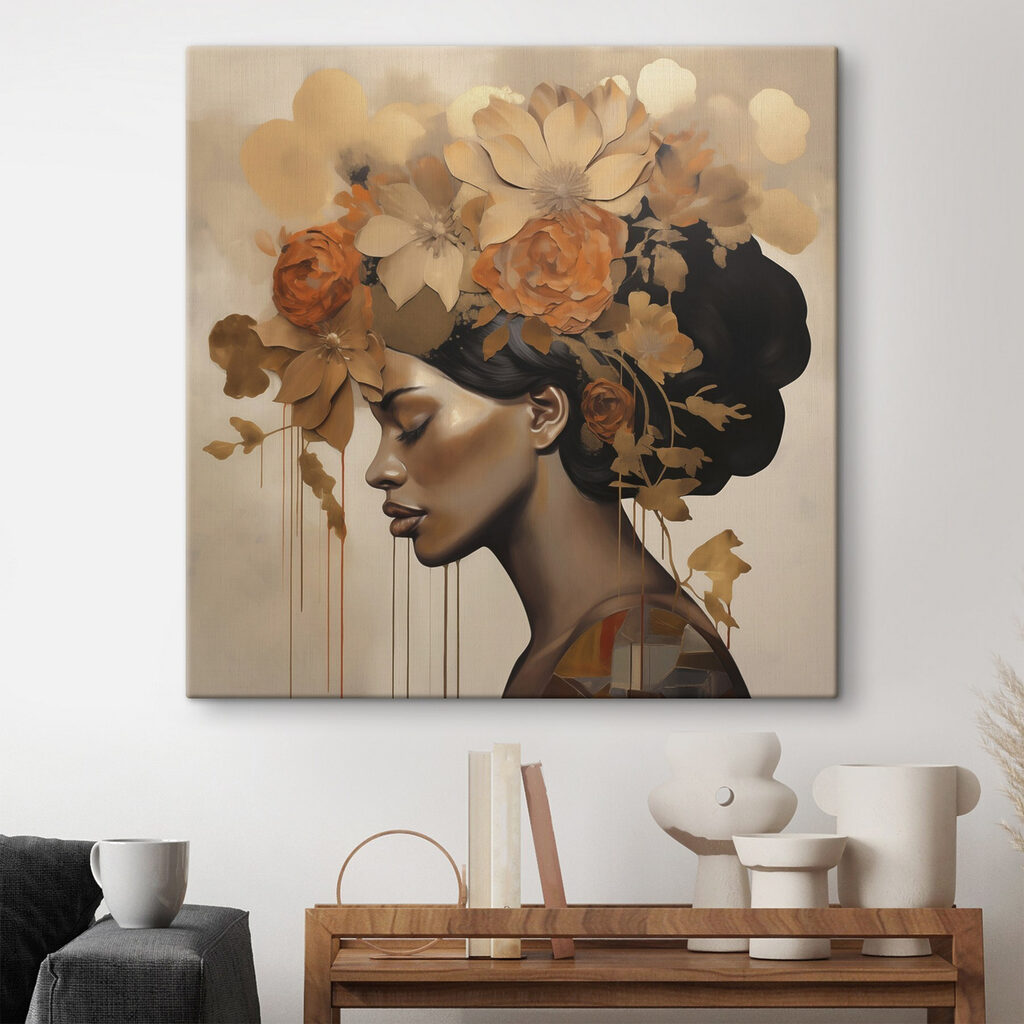 Painting of a woman with flowers in her hair Painting of a woman with flowers in her hair