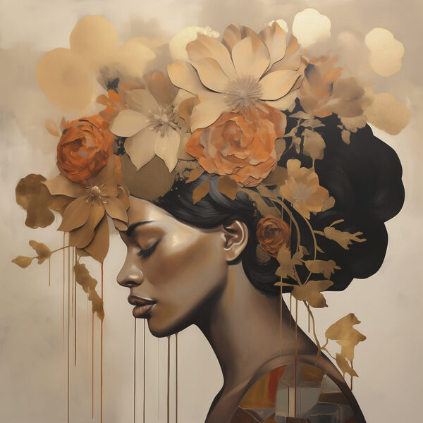 Painting of a woman with flowers in her hair Painting of a woman with flowers in her hair