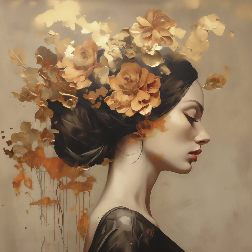 Painting of a woman with flowers in her hair