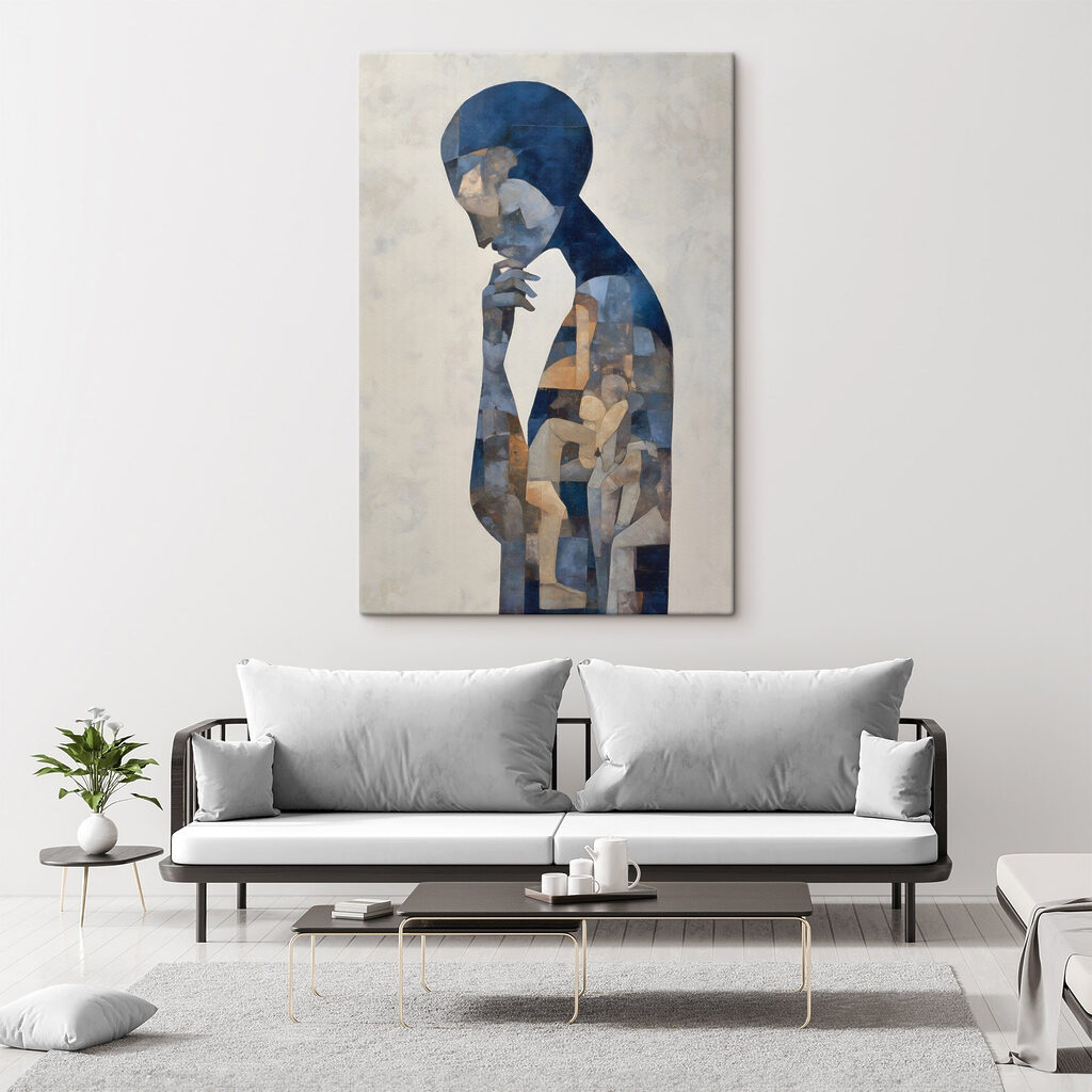 Painting of a woman with a blue head