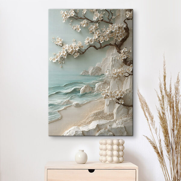 Quadri Albero con fiori bianchi su una spiaggia (COD: s49249) Quadri Quadri Albero con fiori bianchi su una spiaggia (COD: s49249)