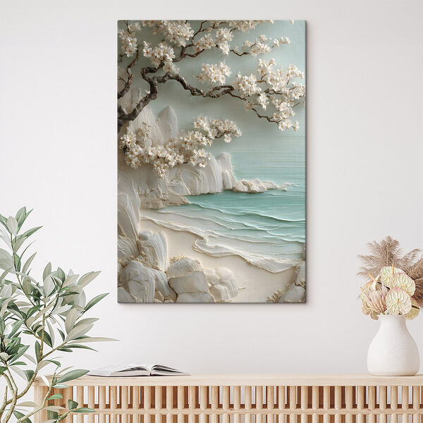 Quadri Dipinto raffigurante una spiaggia con fiori bianchi e un albero (COD: s49248) Quadri Quadri Dipinto raffigurante una spiaggia con fiori bianchi e un albero (COD: s49248)