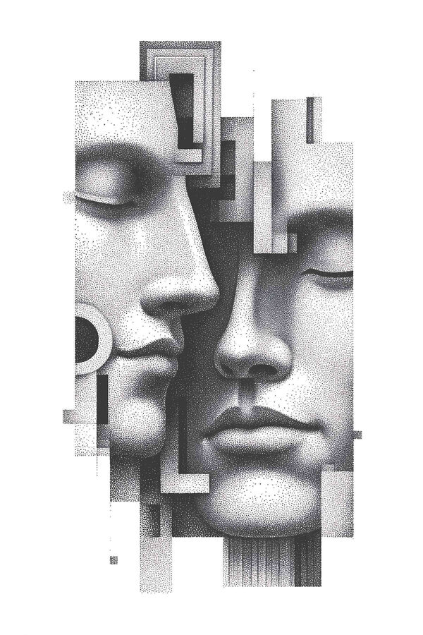 Black and white image of two faces