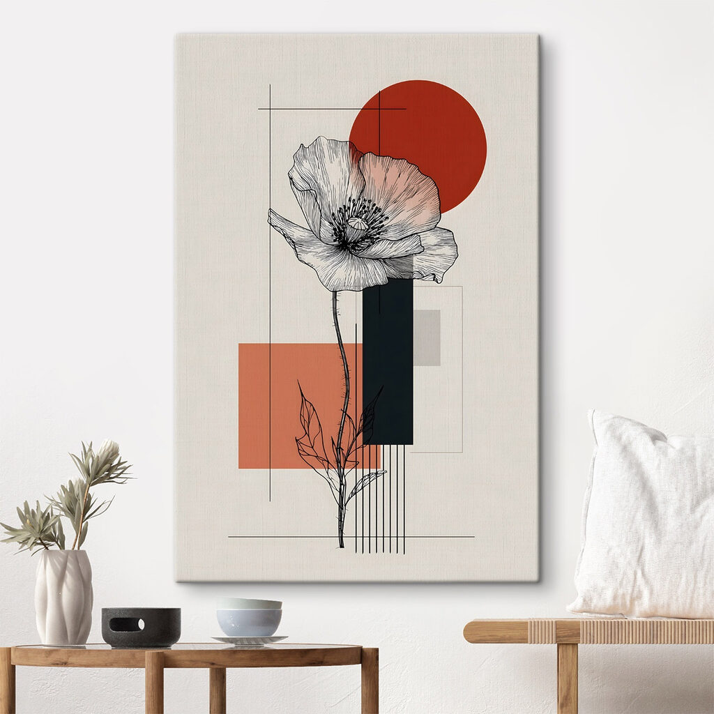Flower with a stem and a red circle Flower with a stem and a red circle