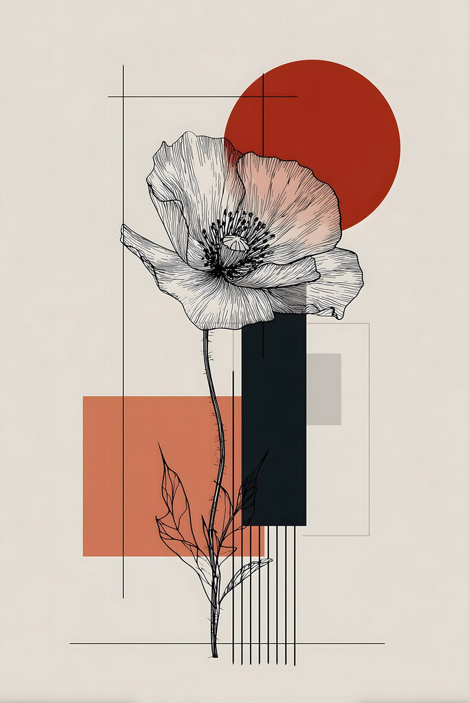 Flower with a stem and a red circle Flower with a stem and a red circle