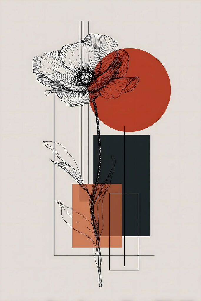 Flower with a stem and a red circle Flower with a stem and a red circle