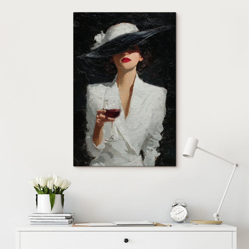 Woman wearing a hat and holding a glass of wine