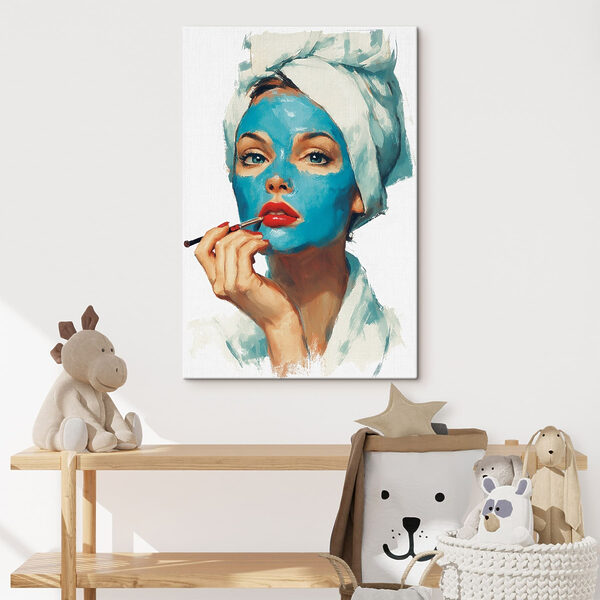 Woman with a blue mask on her face