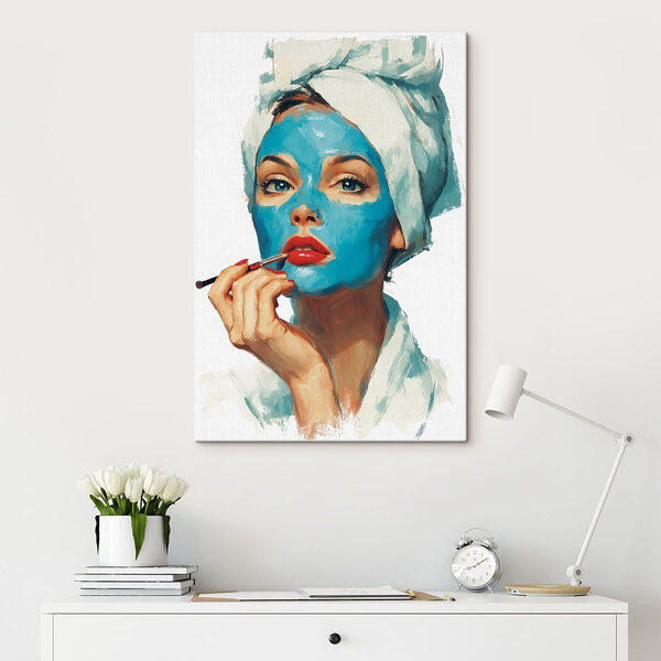 Quadri Donna con una mascherina blu sul viso