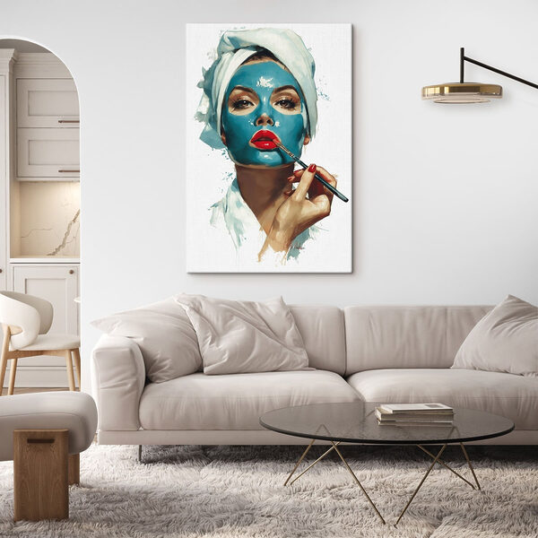 Quadri Donna con una mascherina blu sul viso