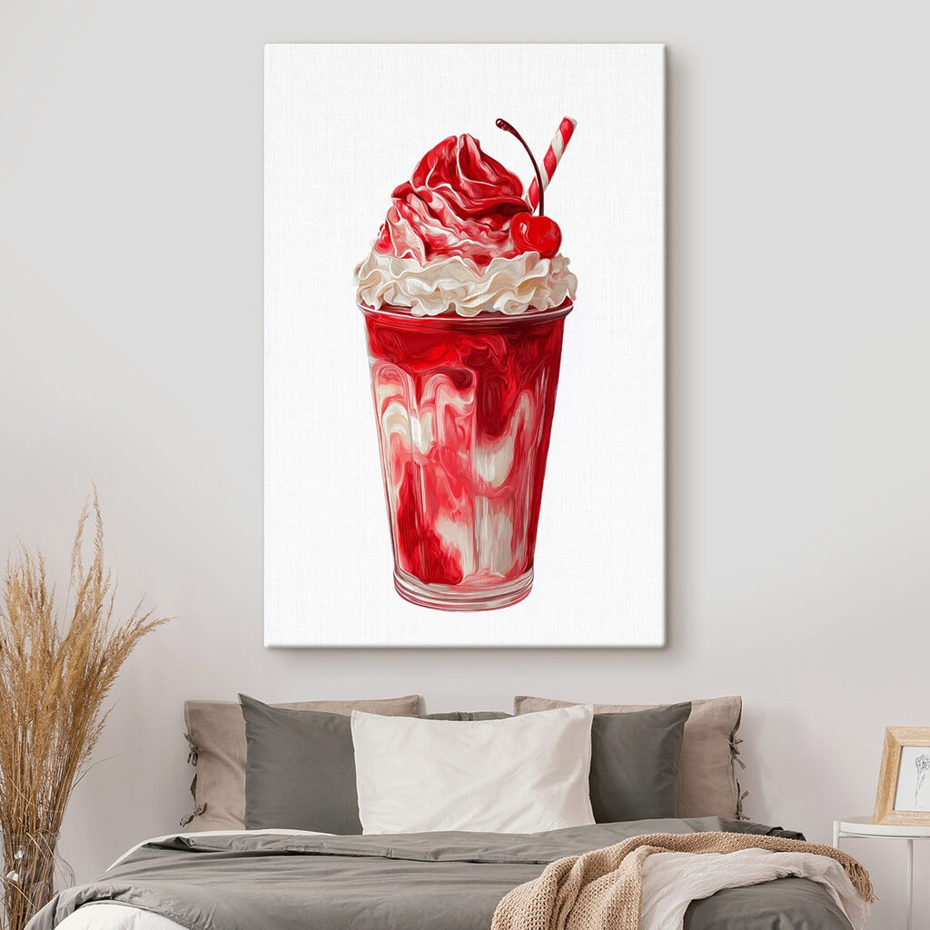 Red and white milkshake with a straw Red and white milkshake with a straw