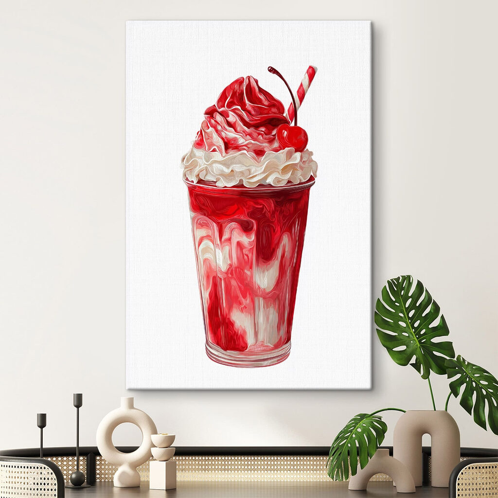 Red and white milkshake with a straw Red and white milkshake with a straw