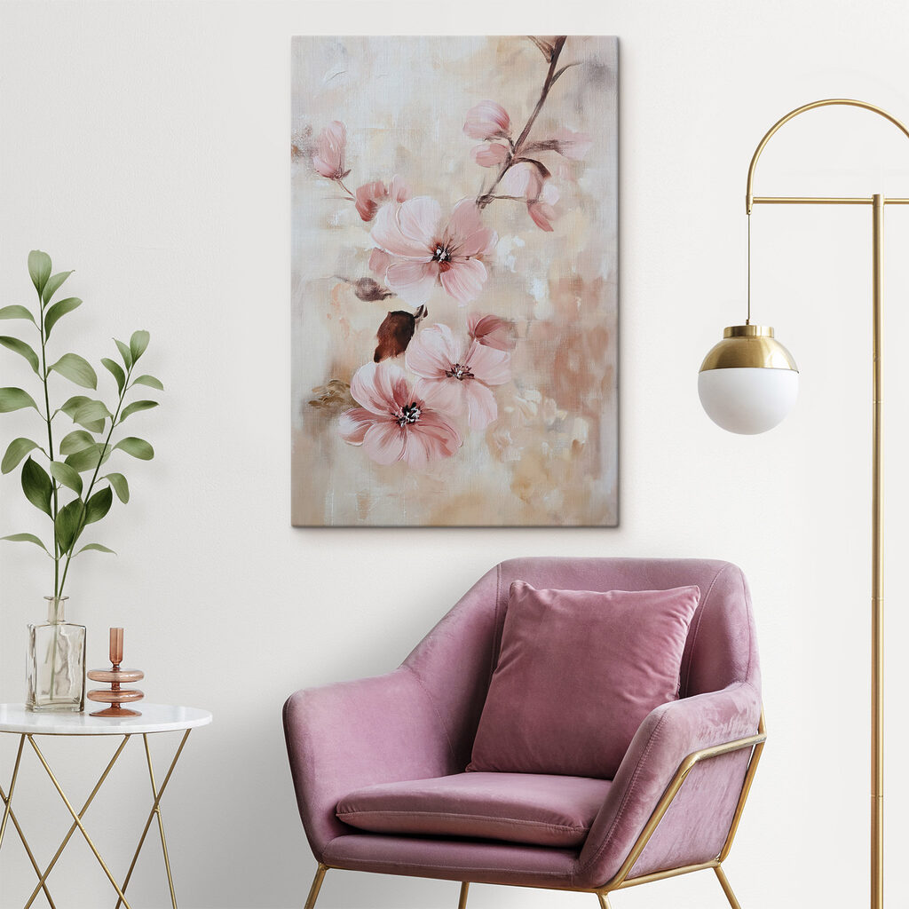 Painting of flowers on a branch