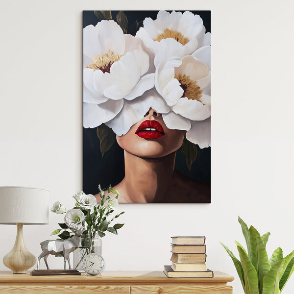 Quadri Dipinto raffigurante una donna con dei fiori sul viso (COD: s49270) Quadri Quadri Dipinto raffigurante una donna con dei fiori sul viso (COD: s49270)