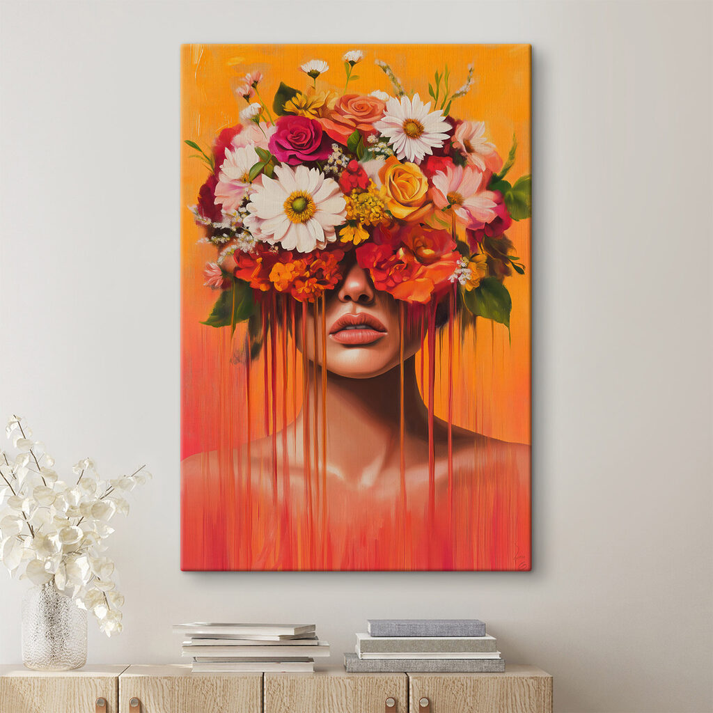 Painting of a woman with flowers on her head Painting of a woman with flowers on her head