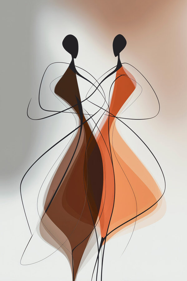 Drawing of two women in dresses