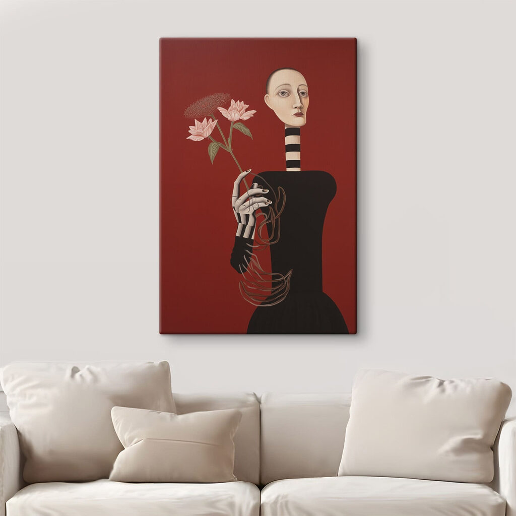 Painting of a woman holding flowers