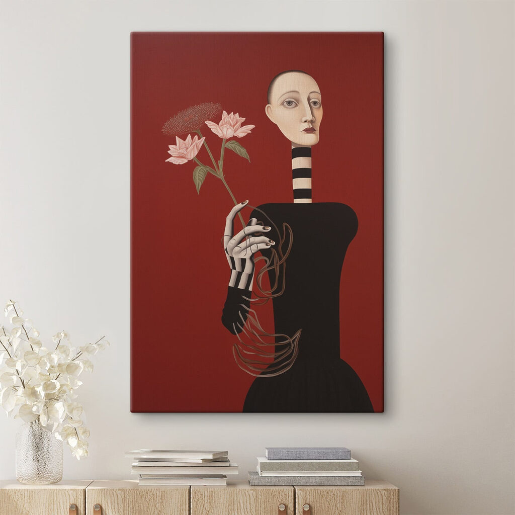 Painting of a woman holding flowers