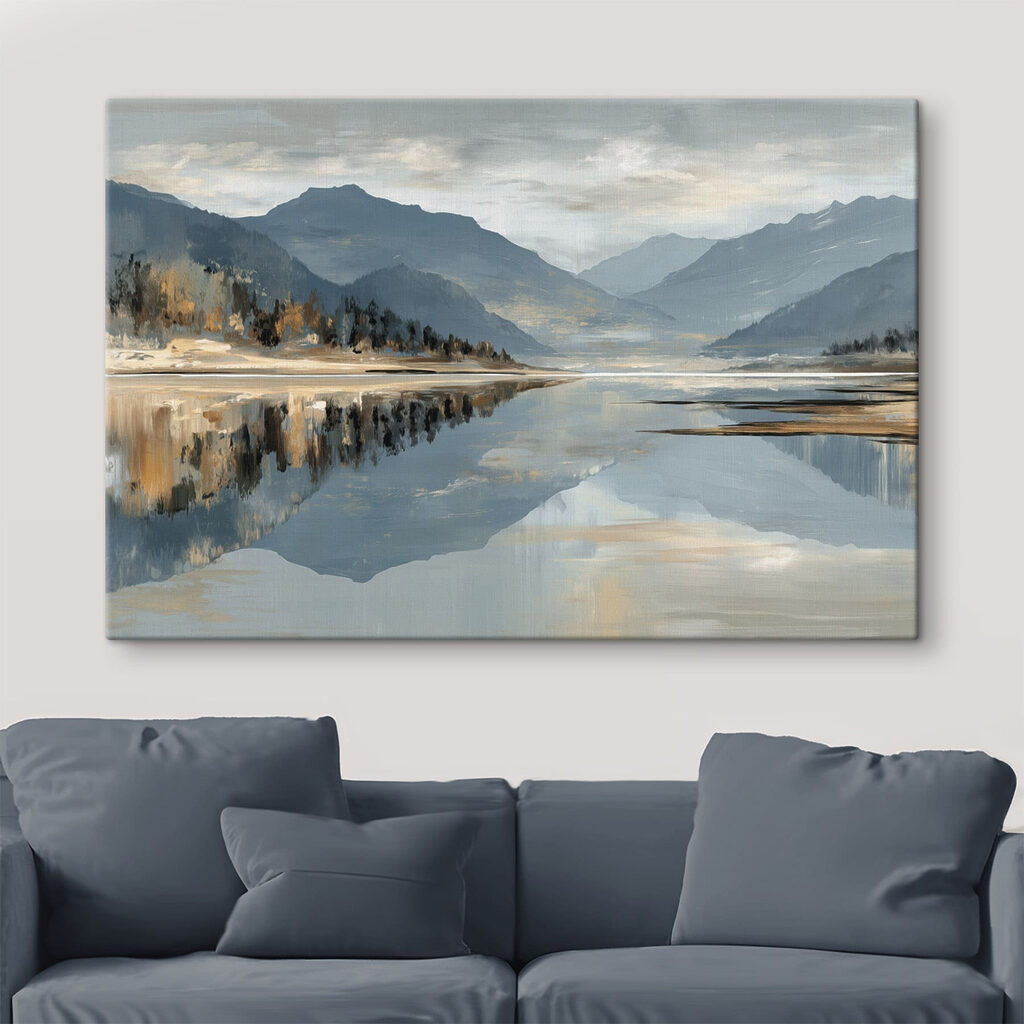 Lake with mountains in the background