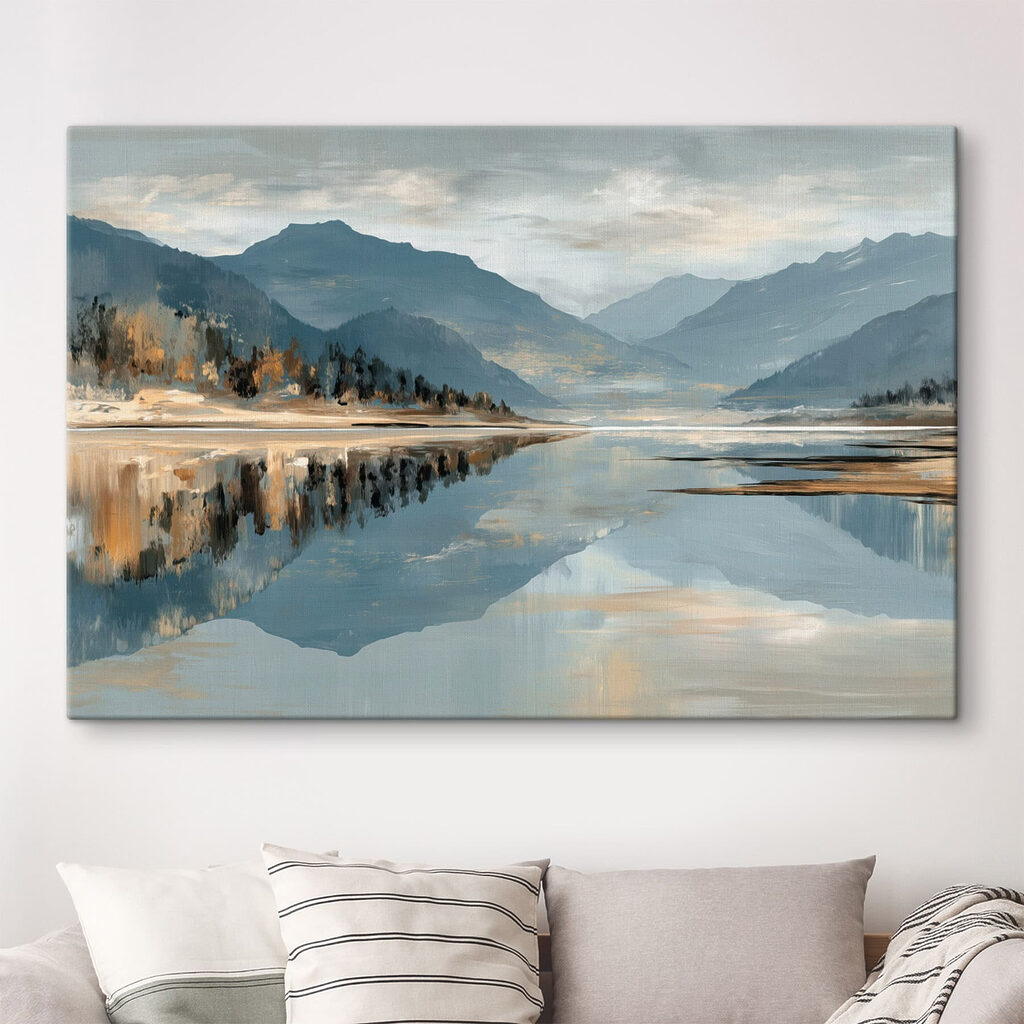 Lake with mountains in the background