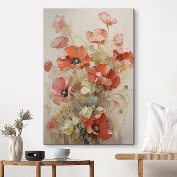 Painting of flowers on a white surface