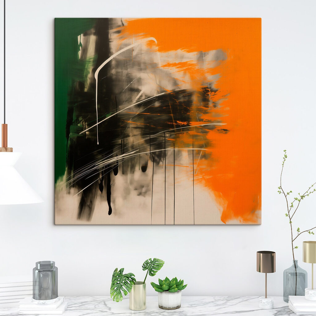 Painting of a green orange and black color
