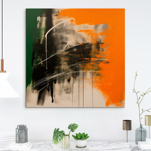 Painting of a green orange and black color
