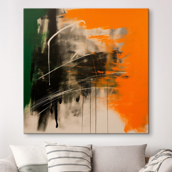 Quadri Quadri Dipinto dai colori verde, arancione e nero (COD: s48866)