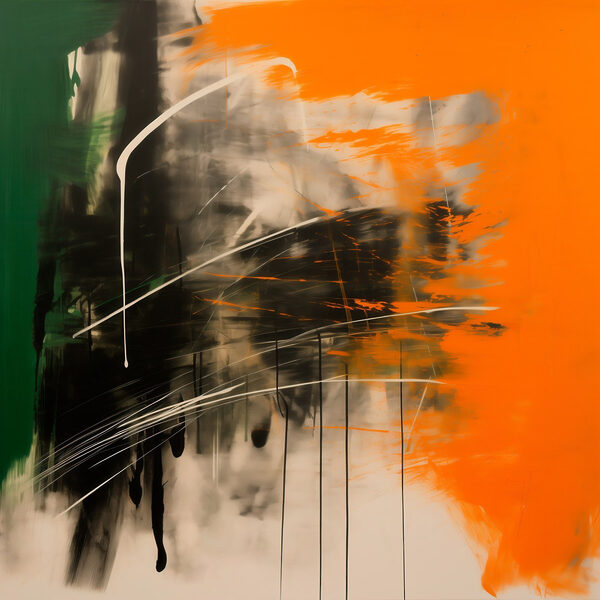 Painting of a green orange and black color