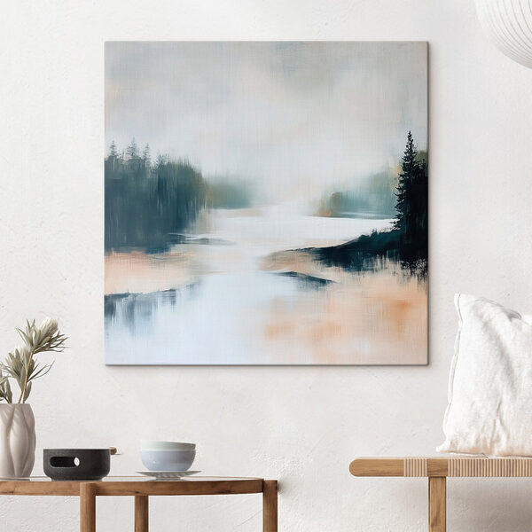 Quadri Dipinto raffigurante un fiume con alberi e nebbia (COD: s48862) Quadri Quadri Dipinto raffigurante un fiume con alberi e nebbia (COD: s48862)