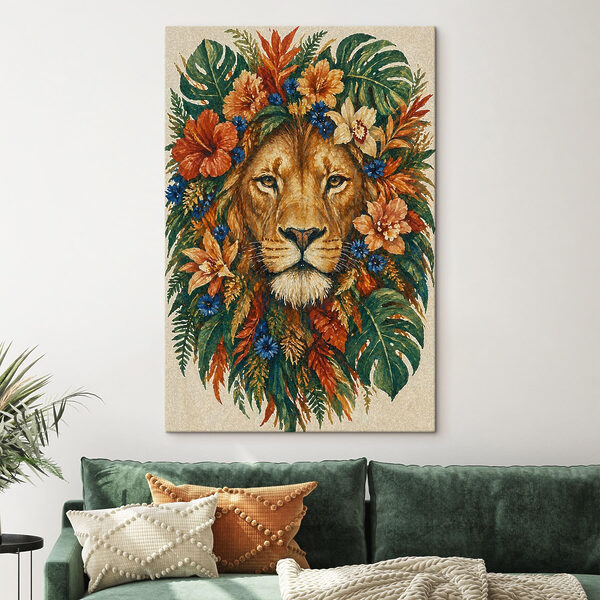 Quadri Dipinto raffigurante un leone con dei fiori (COD: s49037) Quadri Quadri Dipinto raffigurante un leone con dei fiori (COD: s49037)