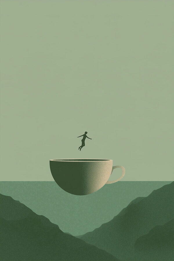 Person jumping into a cup