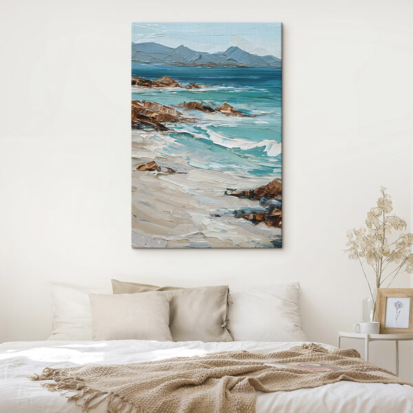 Quadri Dipinto raffigurante una spiaggia con rocce e acqua (COD: s48995) Quadri Quadri Dipinto raffigurante una spiaggia con rocce e acqua (COD: s48995)