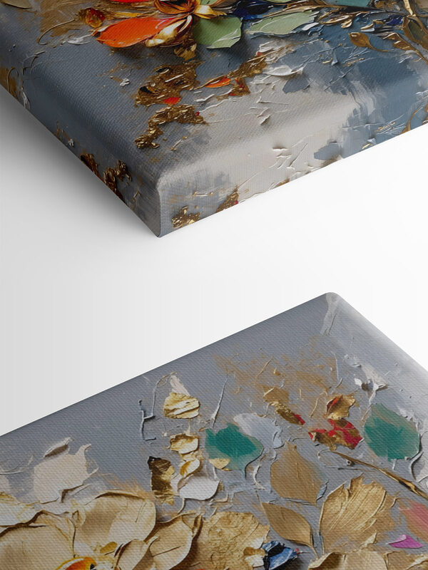 Painting of flowers on a grey surface