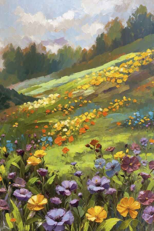 Painting of a field of flowers