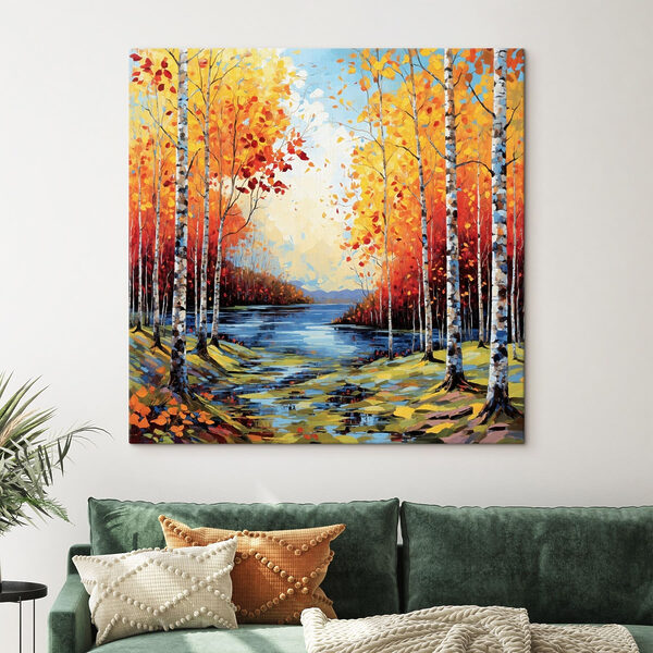 Quadri Dipinto raffigurante un fiume con alberi e foglie (COD: s48809) Quadri Quadri Dipinto raffigurante un fiume con alberi e foglie (COD: s48809)