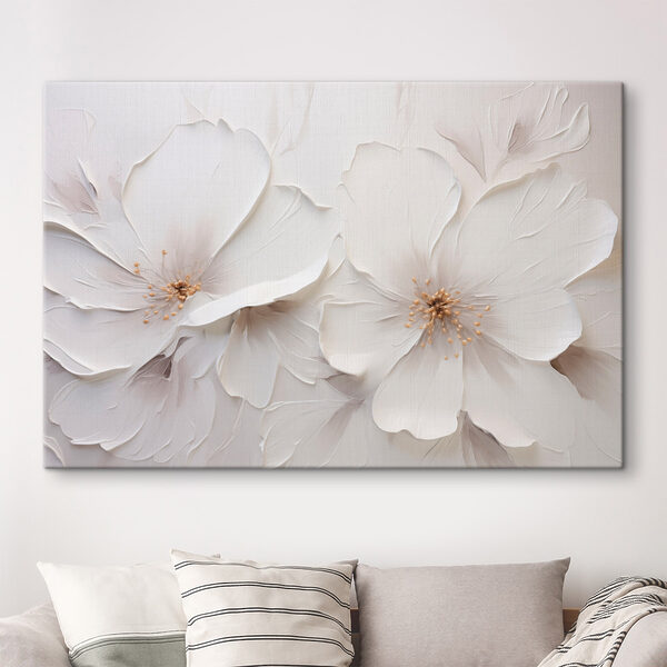 Quadri Quadri Opera d'arte con fiori bianchi su una parete (COD: s48796)