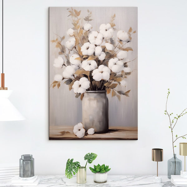 Quadri Quadri Dipinto raffigurante fiori di cotone in un vaso (COD: s48946)