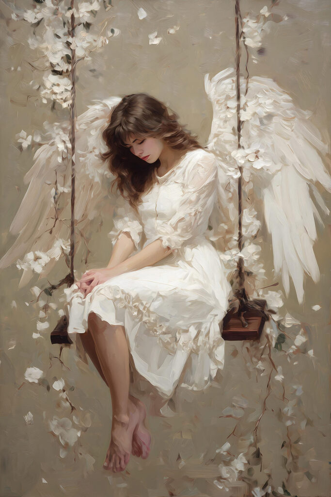 Painting of a woman sitting on a swing