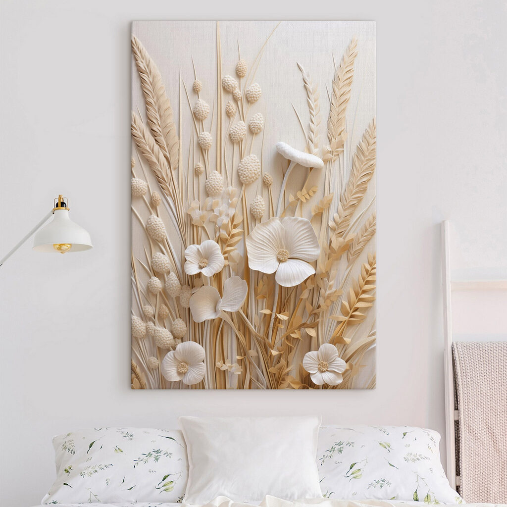 Group of white flowers and brown wheat Group of white flowers and brown wheat
