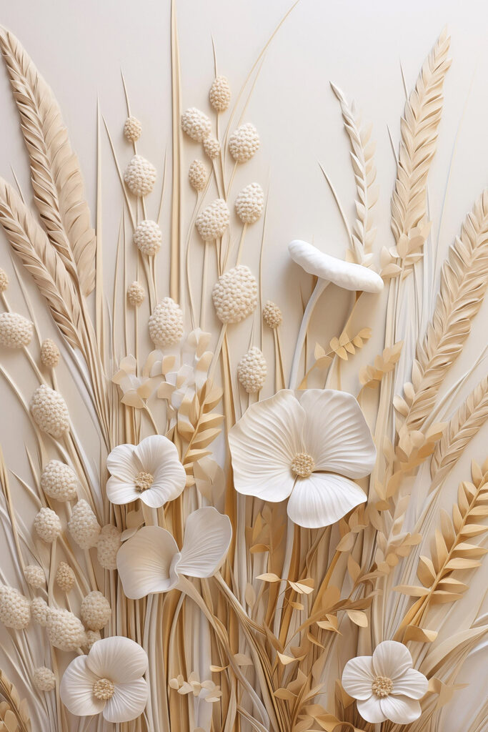 Group of white flowers and brown wheat Group of white flowers and brown wheat