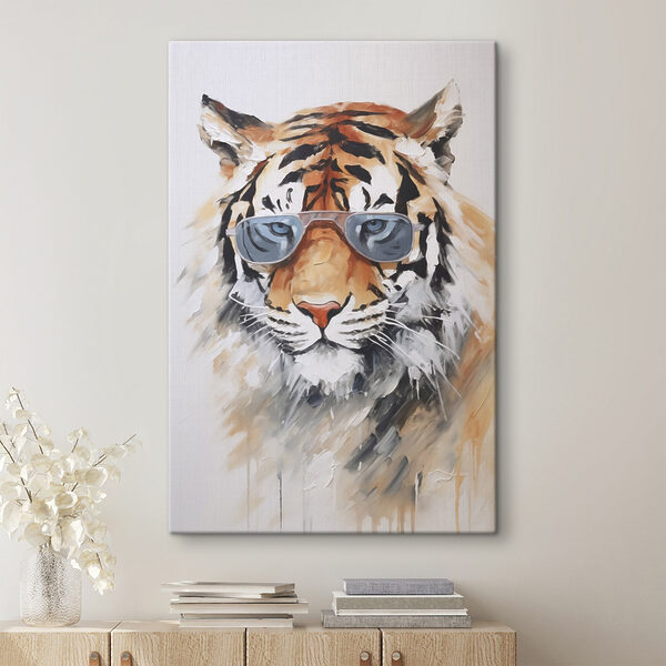 Quadri Dipinto raffigurante una tigre con gli occhiali da sole (COD: s48319) Quadri Quadri Dipinto raffigurante una tigre con gli occhiali da sole (COD: s48319)