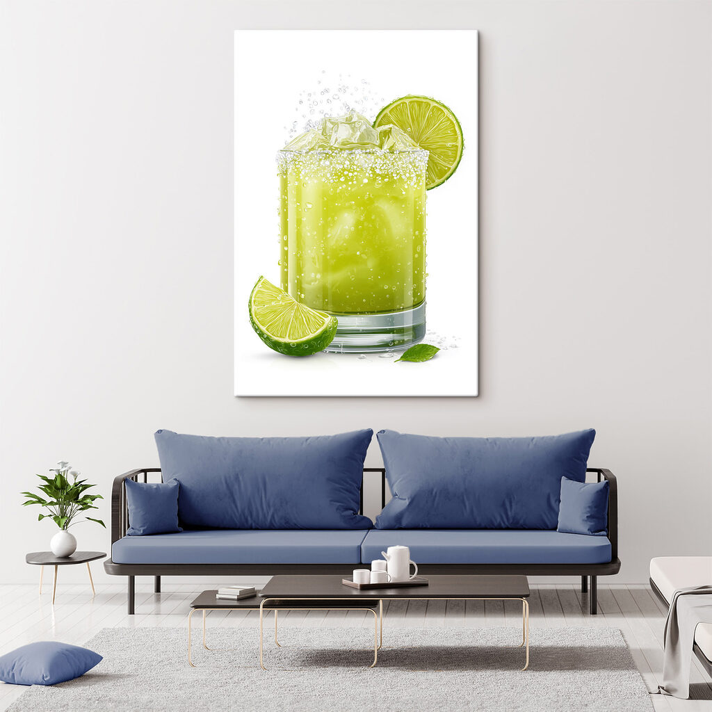 Glass of lime juice with ice and lime slices