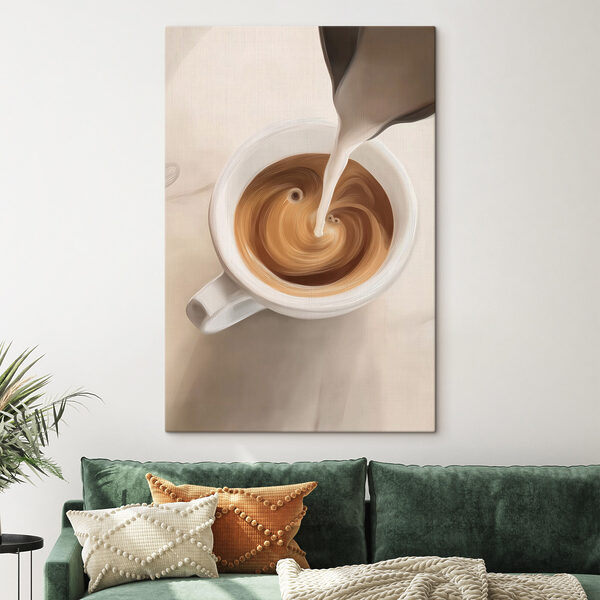 Cup of coffee with milk pouring into it