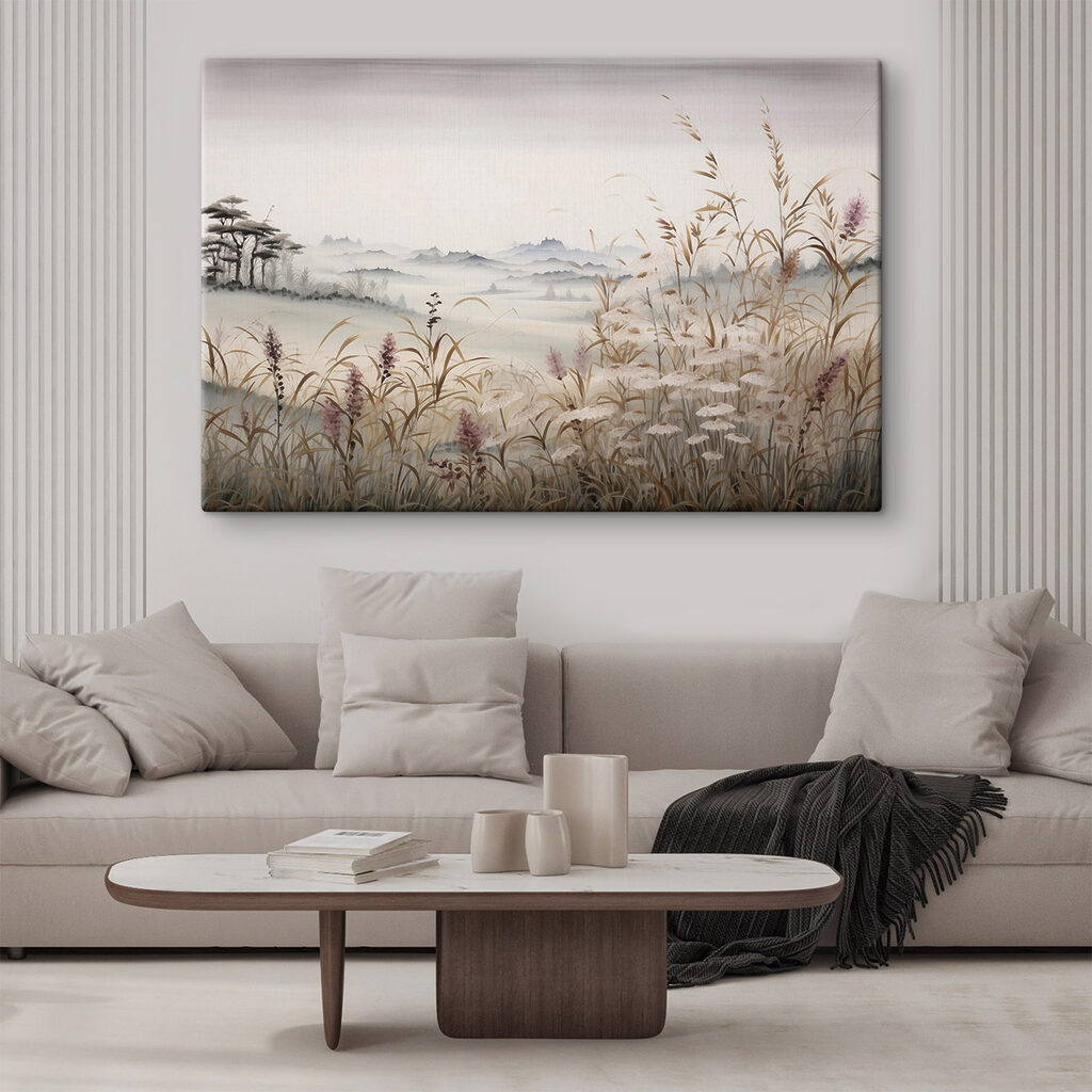 Painting of a landscape with grass and flowers